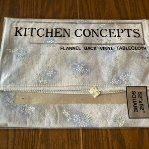 Kitchen concepts NEW sealed 52” x 52” Lt blue floral square tablecloth